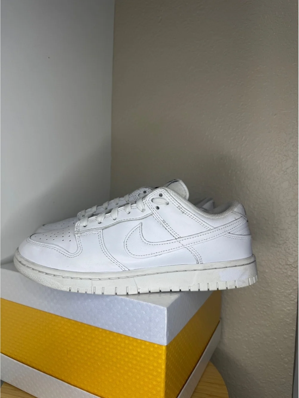 Nike Dunk Low Triple White Women’s Size 8.5 Leather Sneakers Used No Box